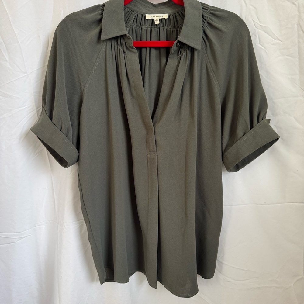 Max Studio Green Short Sleeve Relaxed Blouse